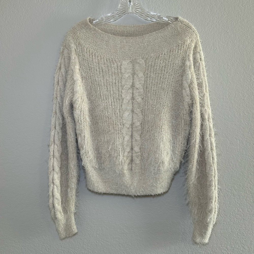 Amuse Society Cream Cable Knit‎ Sweater women’s XS minimal classic cozy neutral